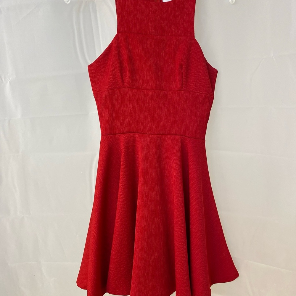 Red Sleeveless Halter Fit and Flare Dress
